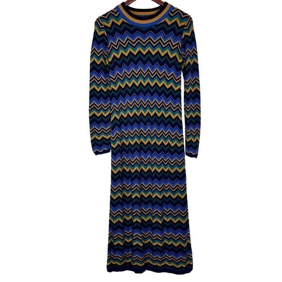 Modcloth Dresses & Skirts - ModCloth Multicolored Chevron Midi Maxi Sweater Dress Womens Small Boho Casual